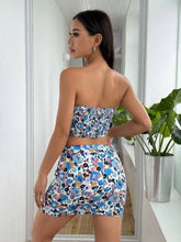 Women's Floral Print Strapless Top And Skirt Set